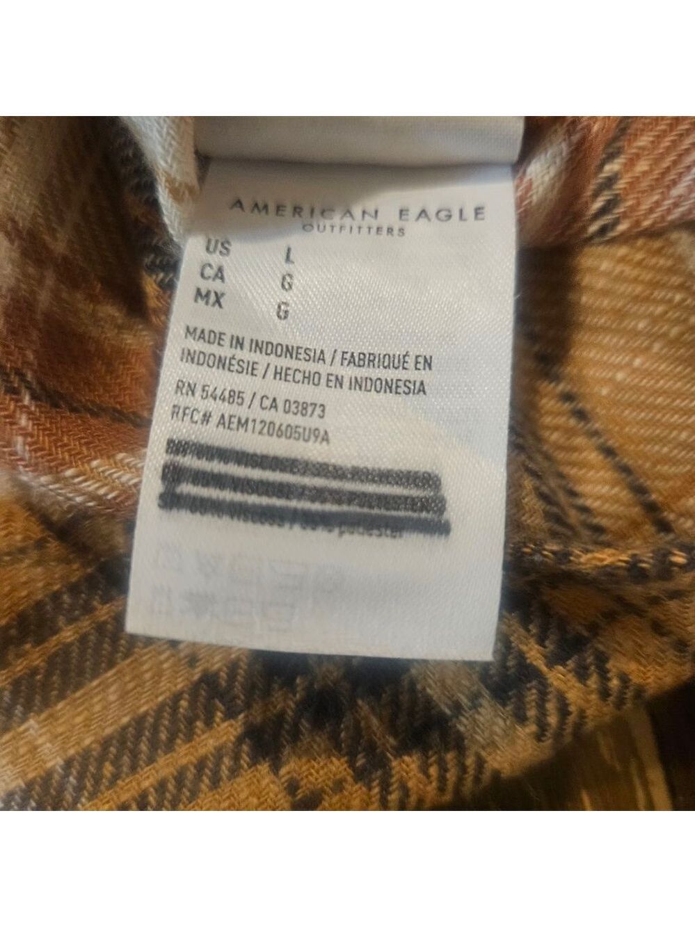 Women's American Eagle Oversized Hooded Plaid Flannel Shirt L Beige Brown - Picture 11 of 11